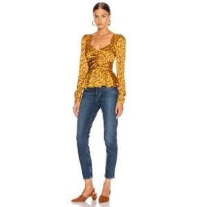SIMKHAI yellow silk long sleeve Hammered Twist Front Top size XS